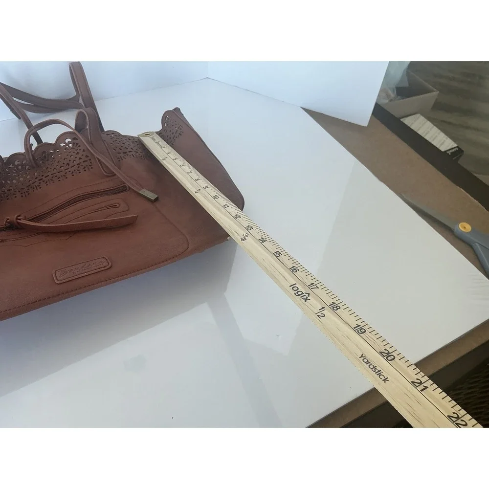 American West Bandana Tote Bag Brown Faux Leather Laser Cut Purse‎